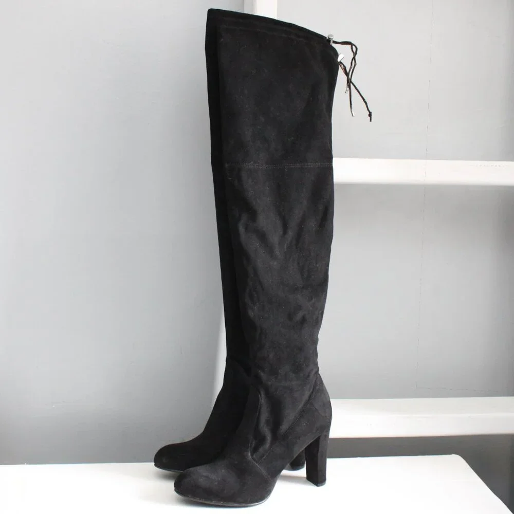 Sam Edelman Black Kent Faux Suede Over the Knee Heeled Boots Size 10